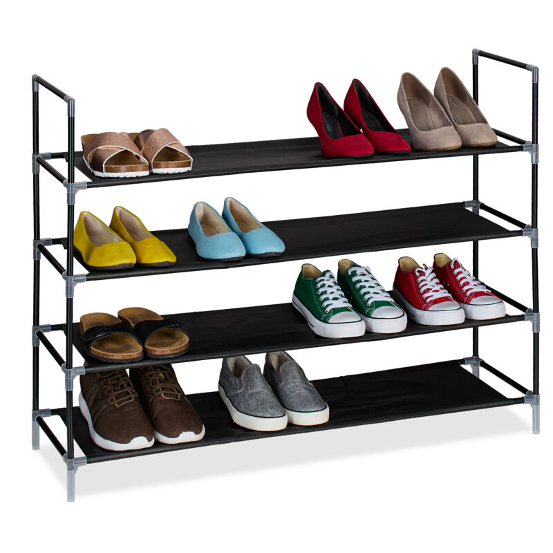 foto del prodotto relaxdays scarpiera a 4 ripiani, scaffale hxlxp 75 x 100 x 28 cm, portascarpe salvaspazio slim per 16 paia di scarpe