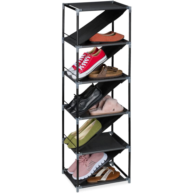 foto del prodotto relaxdays scarpiera a ripiani per 11 paia di scarpe, scaffale portascarpe slim ingresso, hlp 121x38x30 cm, grigio nero