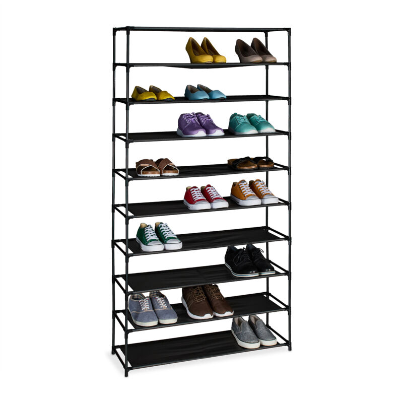 foto del prodotto relaxdays scarpiera da ingresso e corridoio, portascarpe in metallo e 10 ripiani in tessuto, scaffale porta scarpe, nero