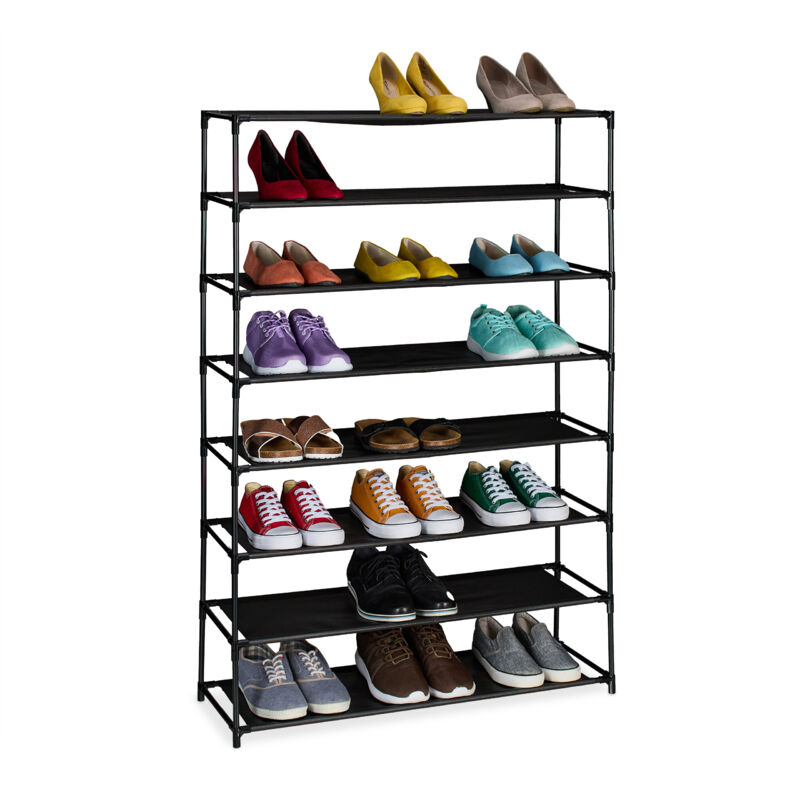 foto del prodotto relaxdays - scarpiera da ingresso e corridoio, portascarpe in metallo e 8 ripiani in tessuto, scaffale porta scarpe, nero