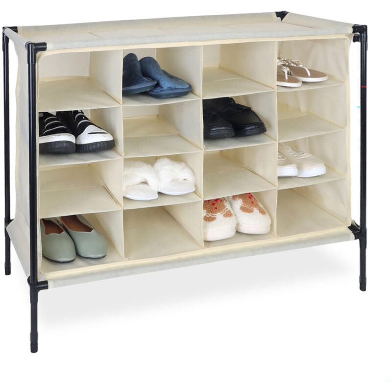 foto del prodotto relaxdays scarpiera in stoffa da campeggio, 16 scomparti porta scarpe, impilabile, sistema incastro, 65x84x36 cm, beige