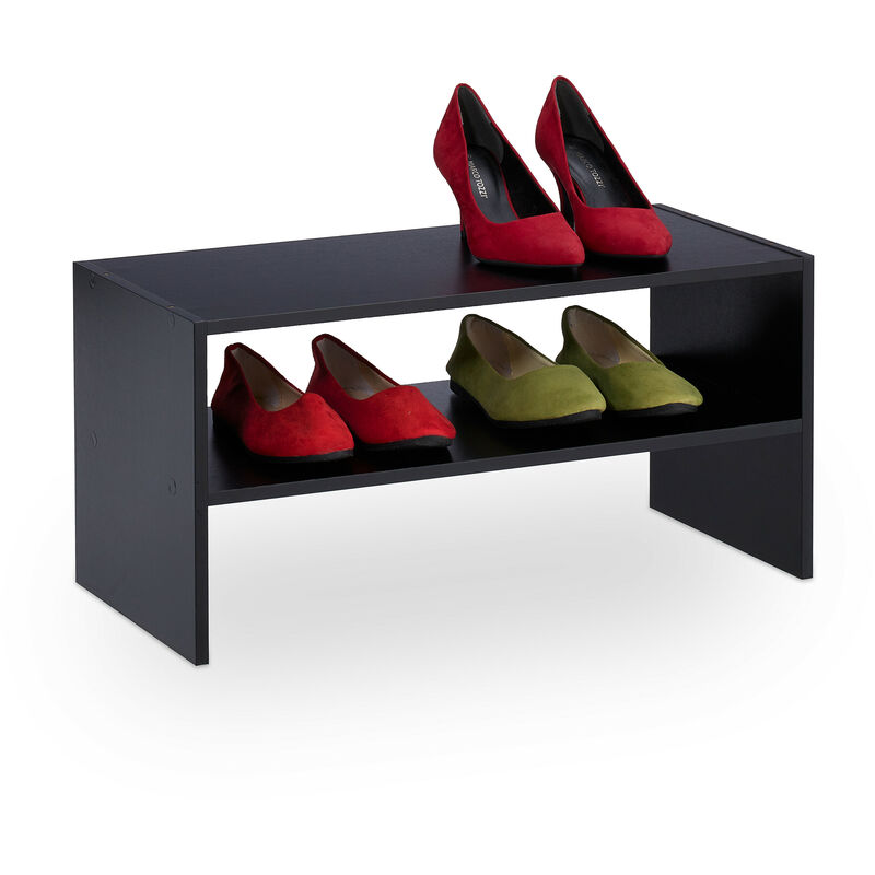 foto del prodotto relaxdays scarpiera ingresso, 2 ripiani impilabili, 4 paia di scarpe, portascarpe salvaspazio, 29,5x60x29,5 cm, nero