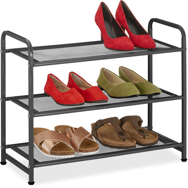 foto del prodotto relaxdays scarpiera ingresso, mobiletto portascarpe con 3 ripiani per 6 paia di scarpe, salvaspazio, 48x60x25 cm, nero
