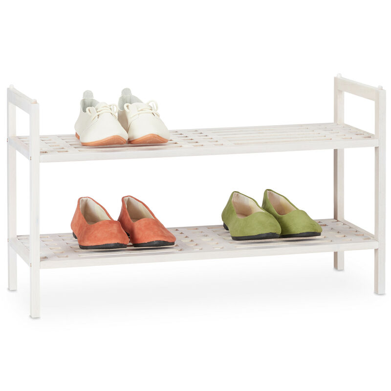 foto del prodotto relaxdays - scarpiera, mobiletto impilabile porta scarpe con 2 livelli, legno di noce, fino a 6 paia, 41x69x27 cm, bianco