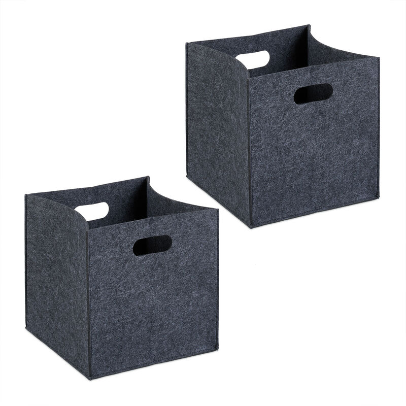 foto del prodotto relaxdays scatola da scaffale portaoggetti, set 2 porta giochi e libri libreria, box cubo 30x30x30 cm feltro, antracite