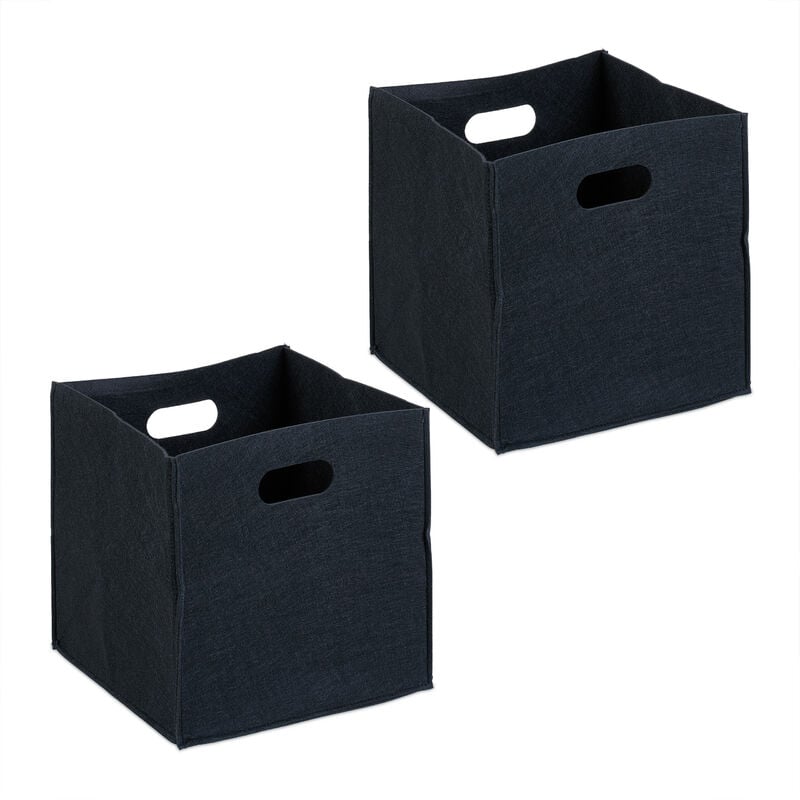 foto del prodotto relaxdays scatola da scaffale portaoggetti, set 2 porta giochi e libri libreria, box cubo hlp 30x30x30 cm feltro, nero