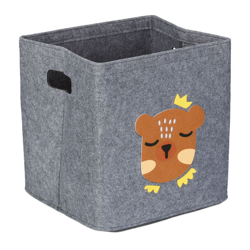 foto del prodotto relaxdays scatola portagiochi, design orso, in feltro, 33x33x33 cm, box giocattoli, camera bambini, pieghevole, grigio