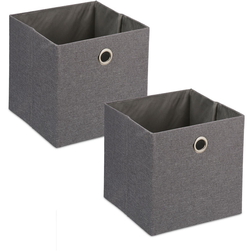 foto del prodotto relaxdays scatola portaoggetti, set 2 box in stoffa da scaffale, cubo portagiochi hlp 30,5x30,5x30,5 cm, moderno, grigio