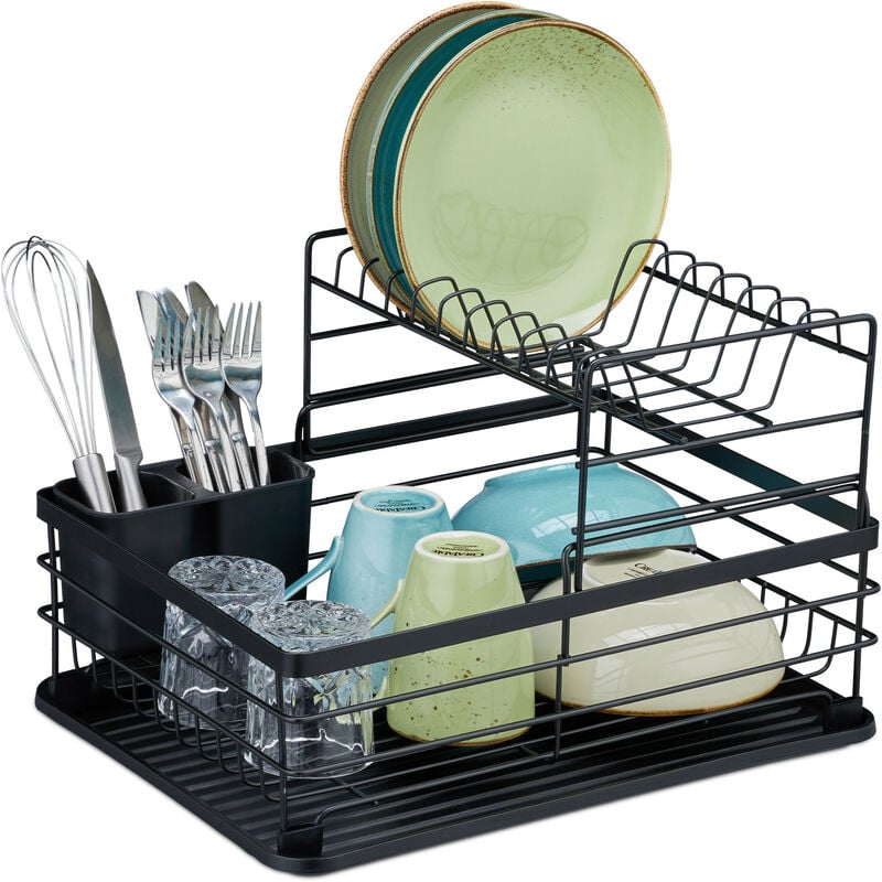 foto del prodotto relaxdays scolapiatti da lavello, cestello in ferro, hlp 18 x 42,5 x 31,5 cm, cola piatti da lavandino cucina, nero