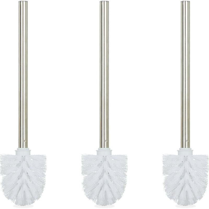 foto del prodotto relaxdays scovolino per wc, set da 3, scopino da bagno, manico in acciaio inox, testina rimovibile, hd 35 x 8 cm, bianco