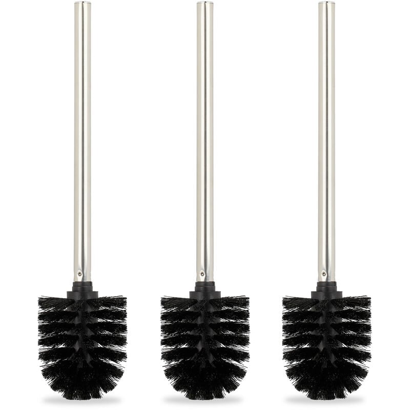 foto del prodotto relaxdays scovolino per wc, set da 3, scopino da bagno, manico in acciaio inox, testina rimovibile, hd 35 x 8 cm, nero