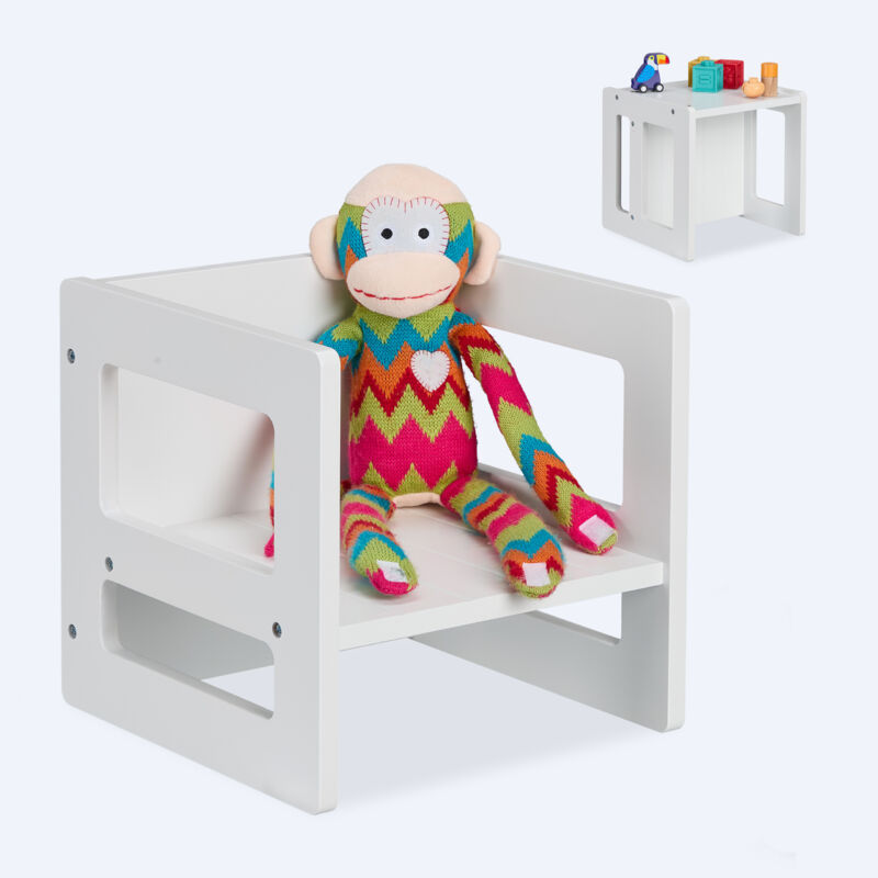 foto del prodotto relaxdays sedia per bambini, sgabello 2in1 trasformabile tavolo, poltroncine con braccioli 2 altezze, 30x30x30 cm, mdf