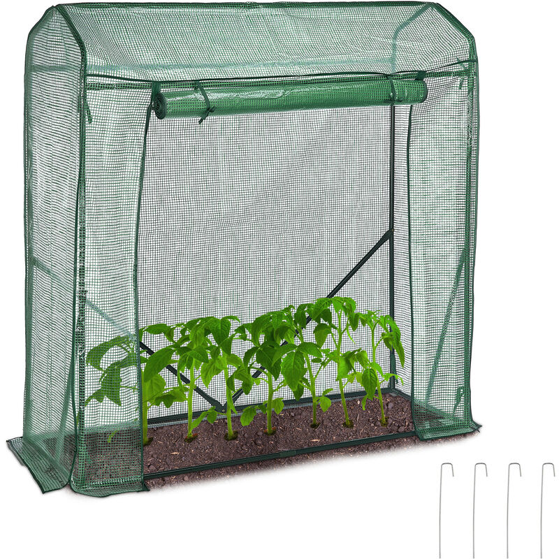 foto del prodotto relaxdays serra da orto per pomodori, hlp 154x152x50 cm, telaio in ferro e telo in pe, copertura piante giardino, verde