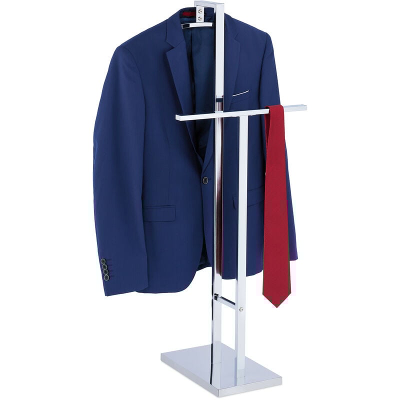 foto del prodotto relaxdays servomuto da camera, appendiabiti da terra per giacca e pantalone 102 x 46 x 32 cm, acciaio, argentato