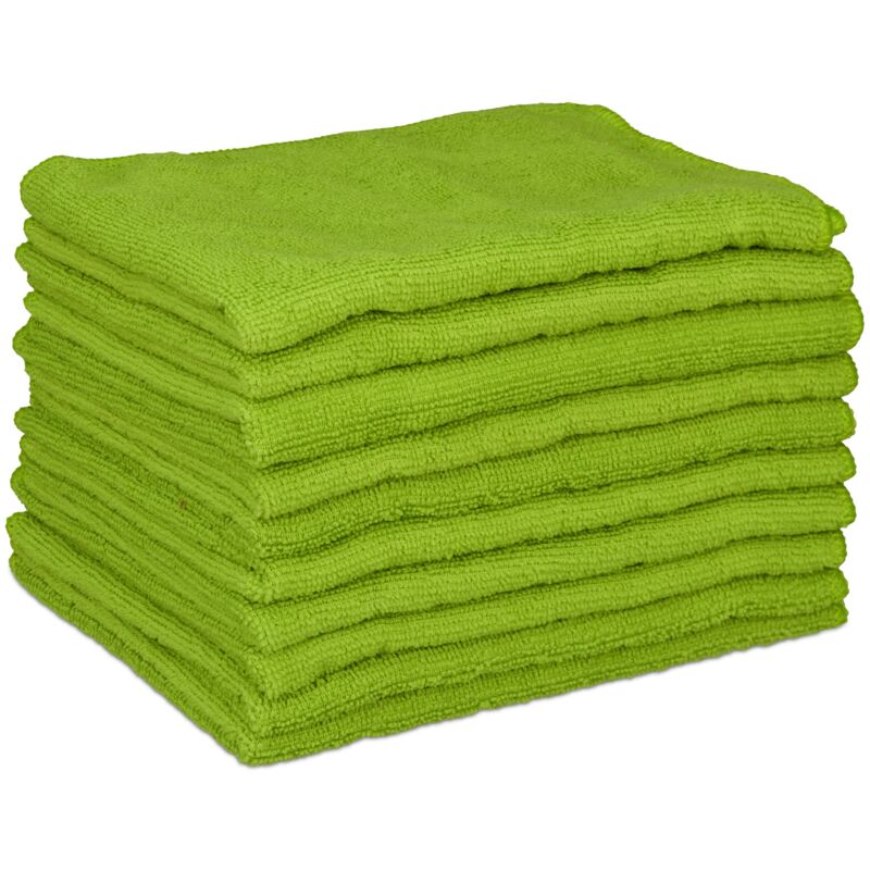 foto del prodotto relaxdays set 10 panni in microfibra, 40x30, strofinacci multiuso, pulizia di superfici, lavabili, antigraffio, verde