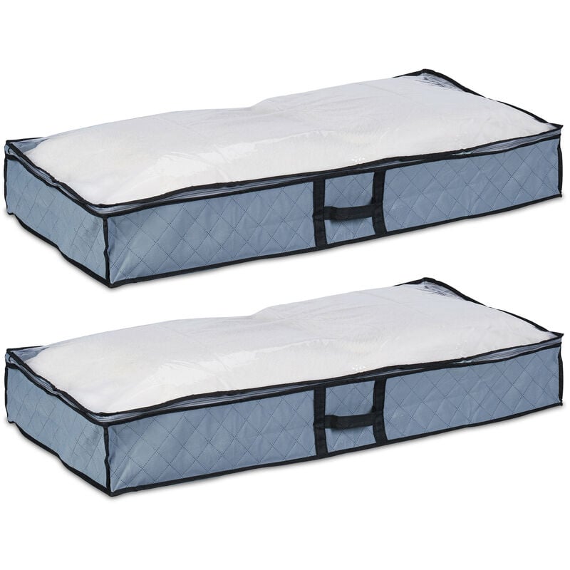 foto del prodotto relaxdays set 2 custodie sottoletto, organizer sotto letto, contenitori coperte, stoffa, 14x100x50 cm grigio trasparente