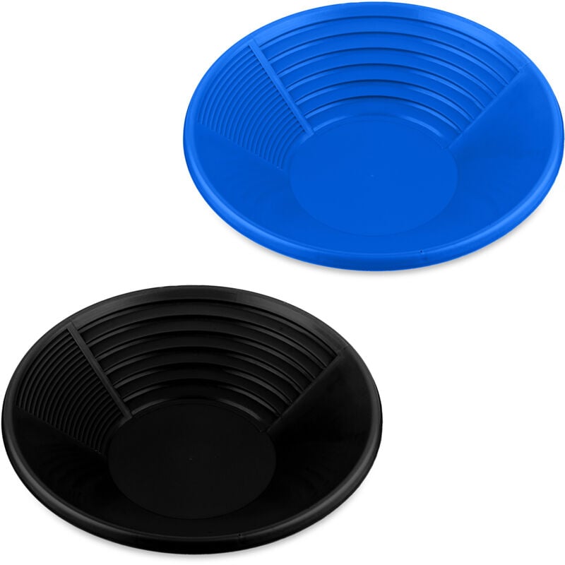 foto del prodotto relaxdays set 2 setacci per oro, kit metal detector cerca metallo, batea fiume, gold pan 8 x 38 cm, plastica, nero blu