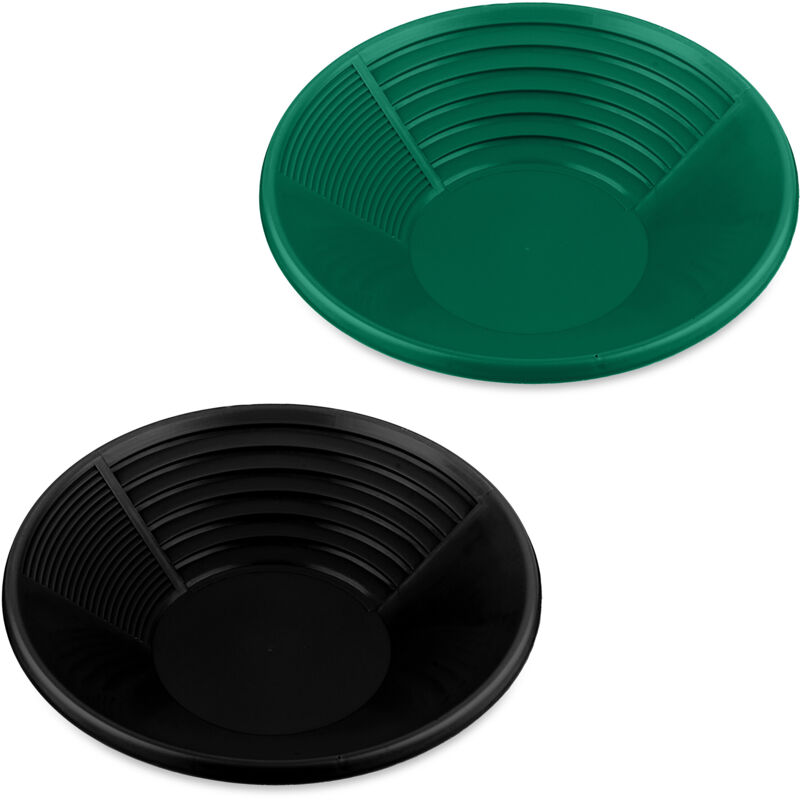 foto del prodotto relaxdays set 2 setacci per oro, kit metal detector cerca metallo, batea fiume, gold pan 8 x 38 cm, plastica, nero verde