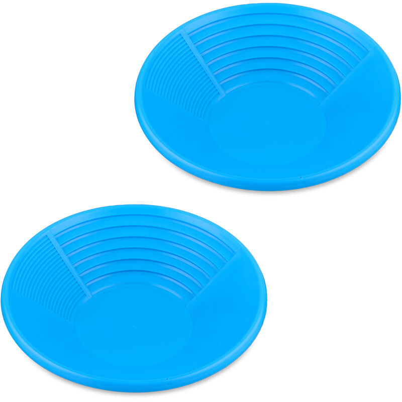 foto del prodotto relaxdays set 2 setacci per oro, kit metal detector cerca metallo, batea fiume, gold pan hxd 8 x 38 cm, plastica, blu