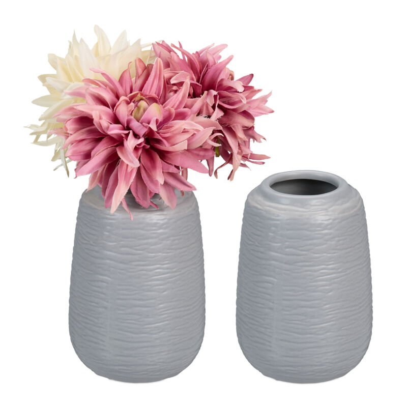 foto del prodotto relaxdays set 2 vasi in ceramica decorativi, vasetto per fiori freschi, centrotavola hxd 15x10 cm, decorazione, grigio