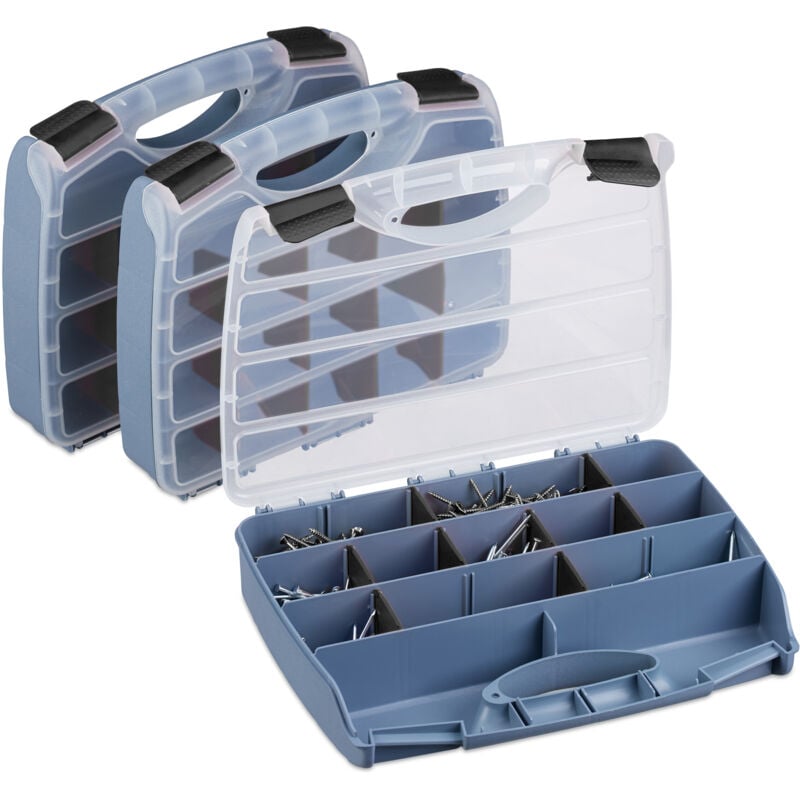 foto del prodotto relaxdays set 3 valigette attrezzi, scatola organizer vuota, cassetta porta viti e minuteria, 6x32x26 cm, grigio nero