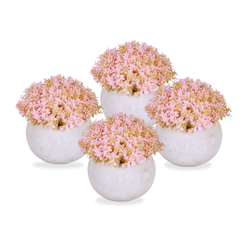 foto del prodotto relaxdays set 4 piante finte da interno, piantine fiori artificiali in vaso, decorazioni casa, hxd 11x11 cm, rosa grigio