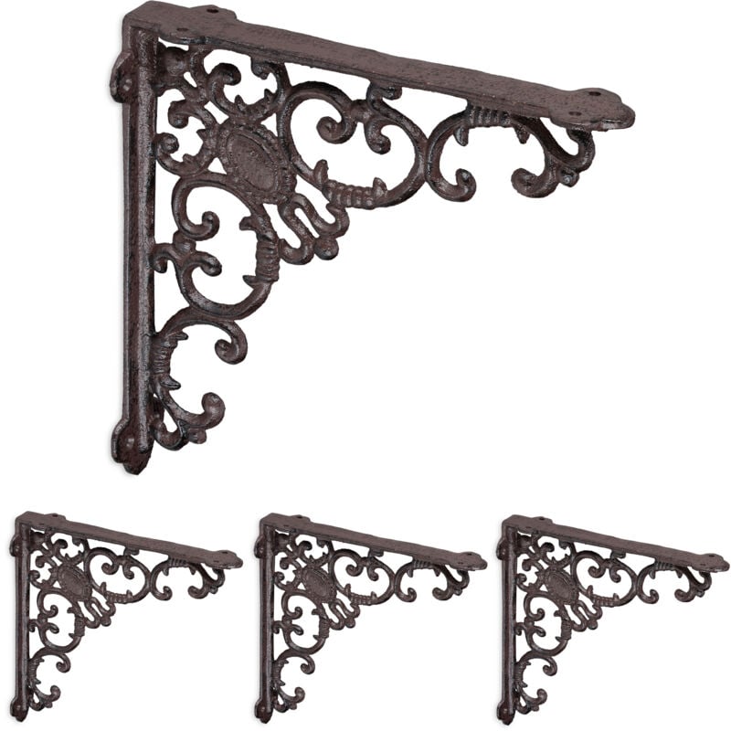 foto del prodotto relaxdays set 4 reggimensola da muro, staffe per mensole, hlp 21,5x4x21,5 cm, supporti angolari per scaffali, marrone