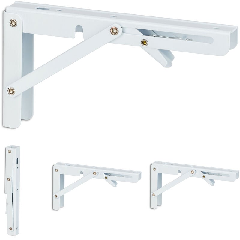 foto del prodotto relaxdays set 4 reggimensola pieghevoli da muro, staffe per mensole, hlp 11x3x20 cm, supporti angolari scaffali, bianco