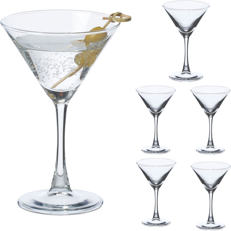 foto del prodotto relaxdays set 6 bicchieri da martini, calici da cocktail cosmopolitan e long drink, 140 ml cad., in vetro, trasparenti