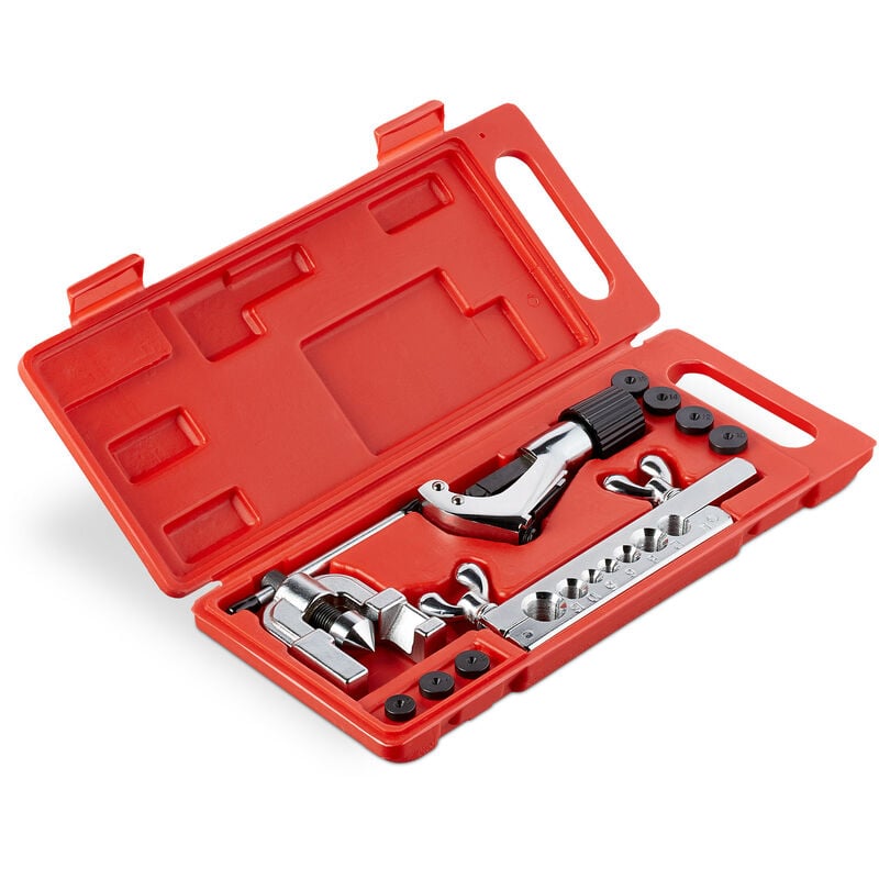 foto del prodotto relaxdays set cartellatrice 5 16 mm, con tagliatubi valigetta, per tubi in rame alluminio, argento nero rosso