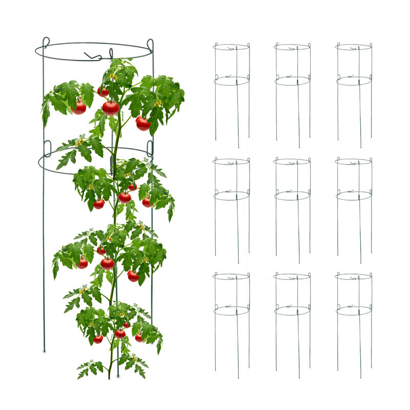 foto del prodotto relaxdays set da 10 sostegni circolari per pomodori, piante rampicanti, cetrioli, hxd 76x26 cm, 2 anelli, acciaio, verde