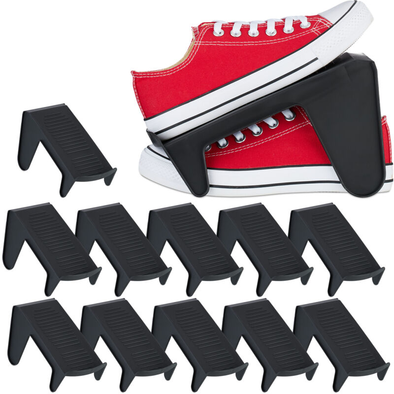 foto del prodotto relaxdays set da 12 portascarpe, sistema organizer scarpiera , max. numero 39, porta scarpe antiscivolo, plastica, nero
