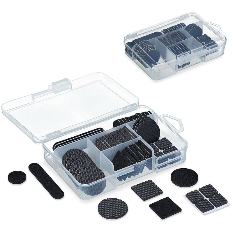 foto del prodotto relaxdays set da 136 feltrini per sedie antiscivolo, gommini autoadesivi feltro e eva, protezioni con scatola, nero