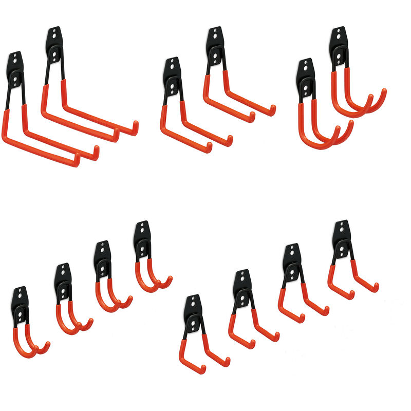 foto del prodotto relaxdays set da 14 ganci da parete, supporti porta utensili officina, appendi attrezzi, acciaio e gomma, nero arancione
