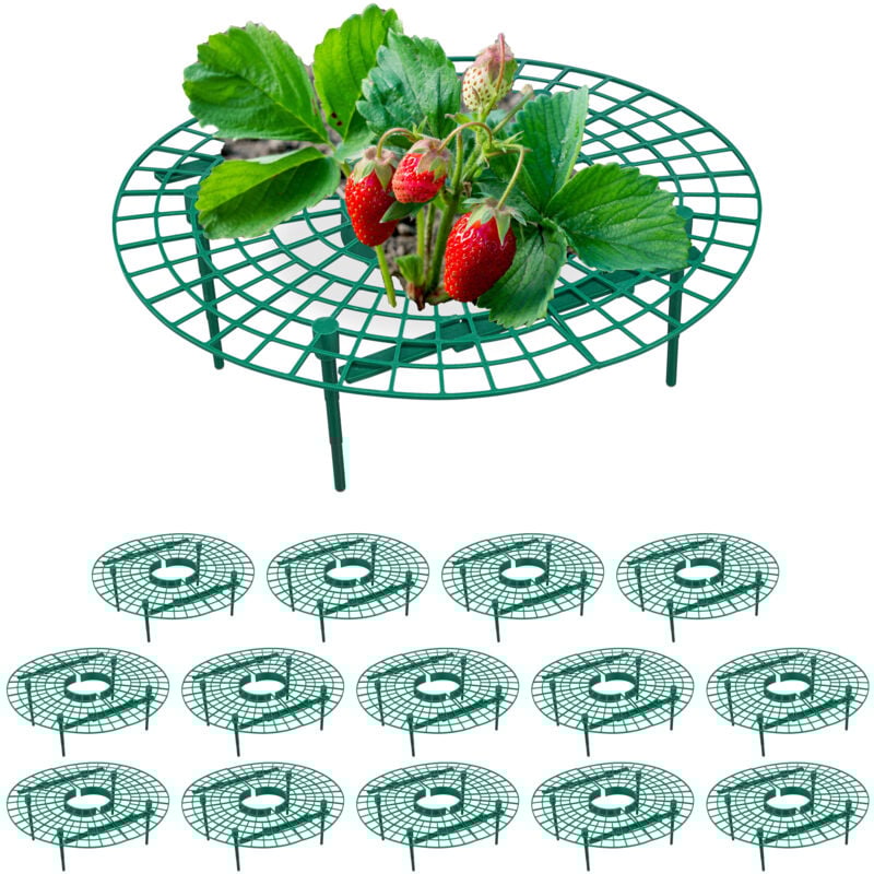 immagine 0 del prodotto relaxdays set da 15 anelli di supporto per fragole, sostegno in plastica per piante da orto, rete antimuffa, verde