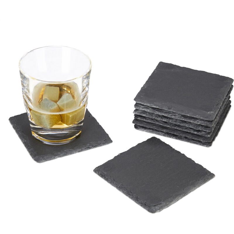 foto del prodotto relaxdays set da 16 sottobicchieri in ardesia, quadrati 10x10 cm, poggiabicchieri facili da pulire, grigio