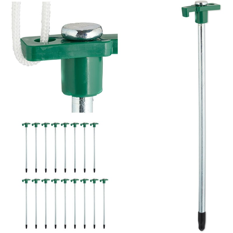 foto del prodotto relaxdays set da 18 picchetti, pioli da tenda, ancoraggio su terreni duri, 25cm, campeggio, acciaio zincato, verde scuro
