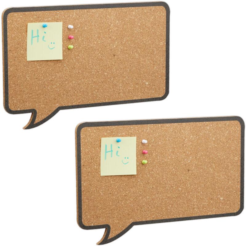 foto del prodotto relaxdays set da 2 bacheche in sughero, pannello a forma di fumetto cork board da ufficio, 29 x 44 x 1 cm, naturale nero
