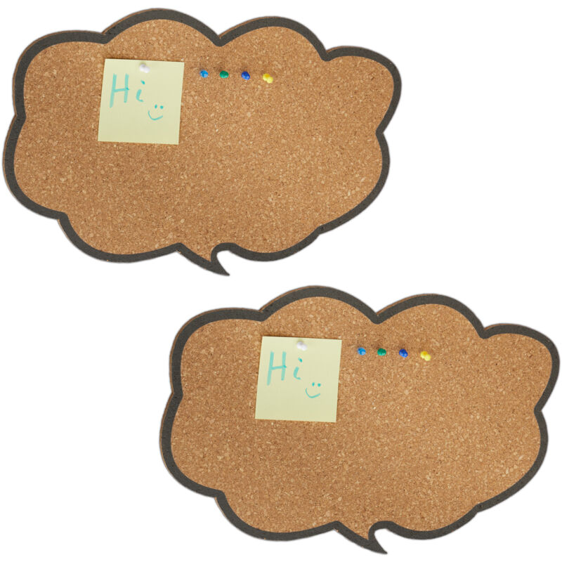 foto del prodotto relaxdays set da 2 bacheche in sughero, pannello a forma di nuvola, cork board da ufficio, 29 x 44 x 1 cm, naturale nero