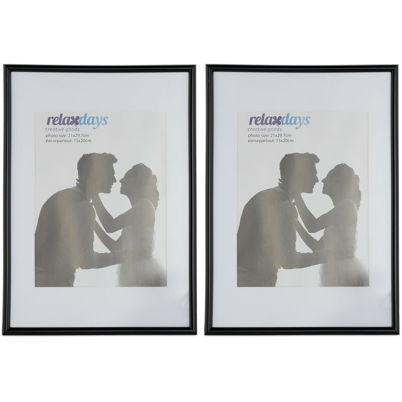 foto del prodotto relaxdays set da 2 cornici portafoto, formato a4, passe partout 15x20 cm, ritaglio vetro, appoggiare o appendere, nero