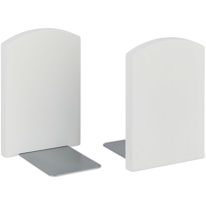 foto del prodotto relaxdays set da 2 fermalibri per mensole, supporti libri, dvd, reggilibri in bamb hlp 18x12x12 cm, bianco