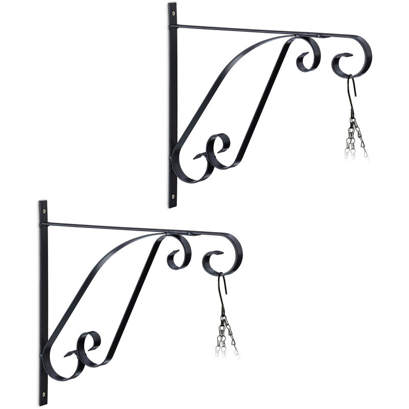 foto del prodotto relaxdays set da 2 ganci portavasi, per vasi e cesti sospesi, lanterne, pareti interne o esterne, hlp 28x30x2 cm, nero