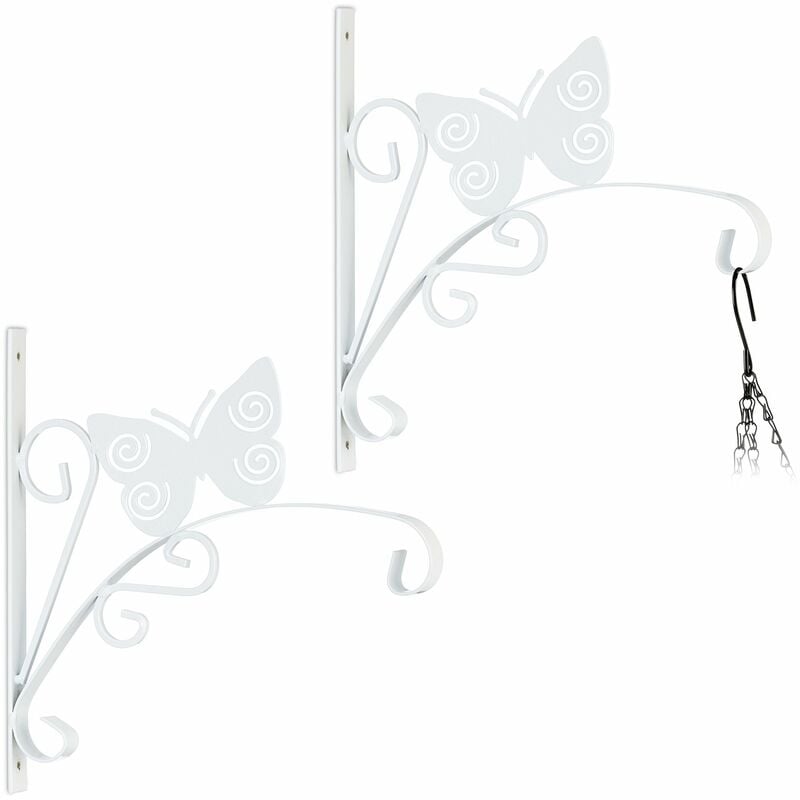 foto del prodotto relaxdays set da 2 ganci portavasi, per vasi sospesi, lanterne, fissaggio a parete, farfalla, hlp 30x30x2 cm, bianco