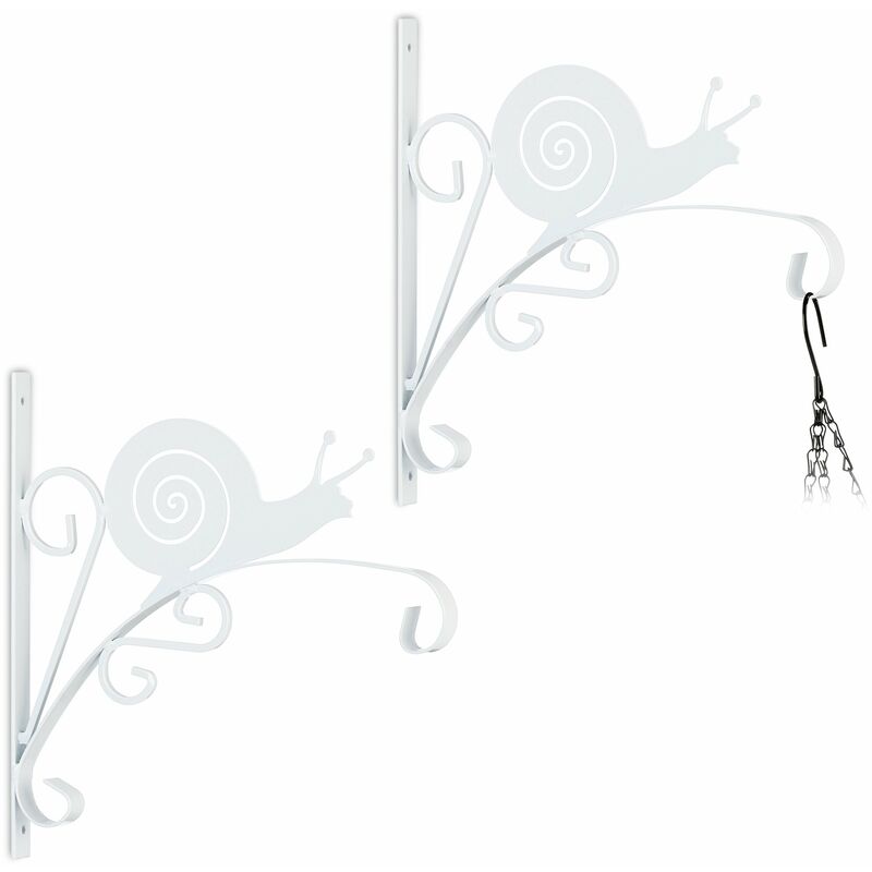 foto del prodotto relaxdays set da 2 ganci portavasi, per vasi sospesi, lanterne, fissaggio a parete, lumaca, hxlxp 30x30,5x2 cm, bianco