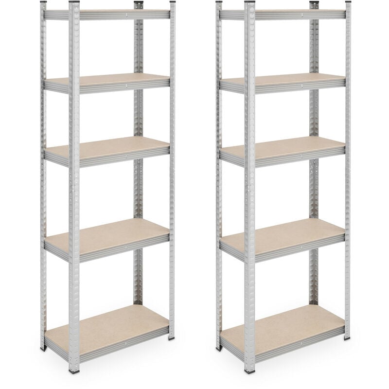 foto del prodotto relaxdays set da 2 scaffali in acciaio, 180x60x30 cm, con 5 ripiani ad alta portata 500 kg per garage e cantina, argento