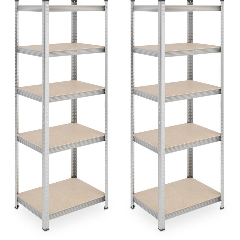 foto del prodotto relaxdays set da 2 scaffali in acciaio, 180x60x45 cm, con 5 ripiani ad alta portata 500 kg per garage e cantina, argento