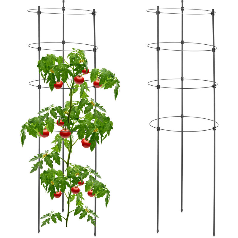 foto del prodotto relaxdays set da 2 sostegni circolari per pomodori, piante rampicanti, cetrioli, alti 90 cm, 4 anelli, ferro, nero