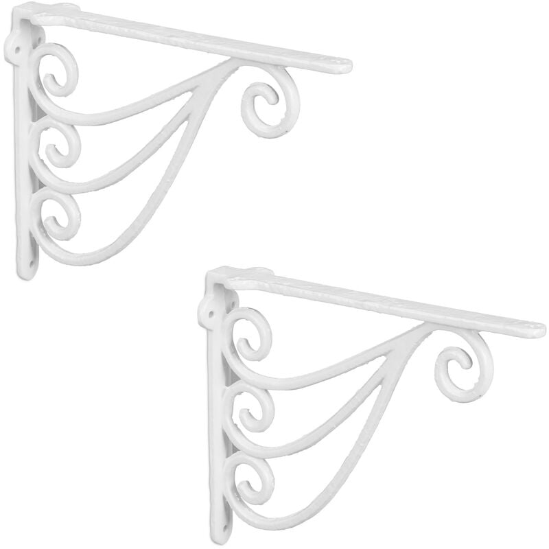 foto del prodotto relaxdays set da 2 staffe per mensole, 23,5x4x18 cm, supporti design antico, reggimensola angolari per scaffali, bianco