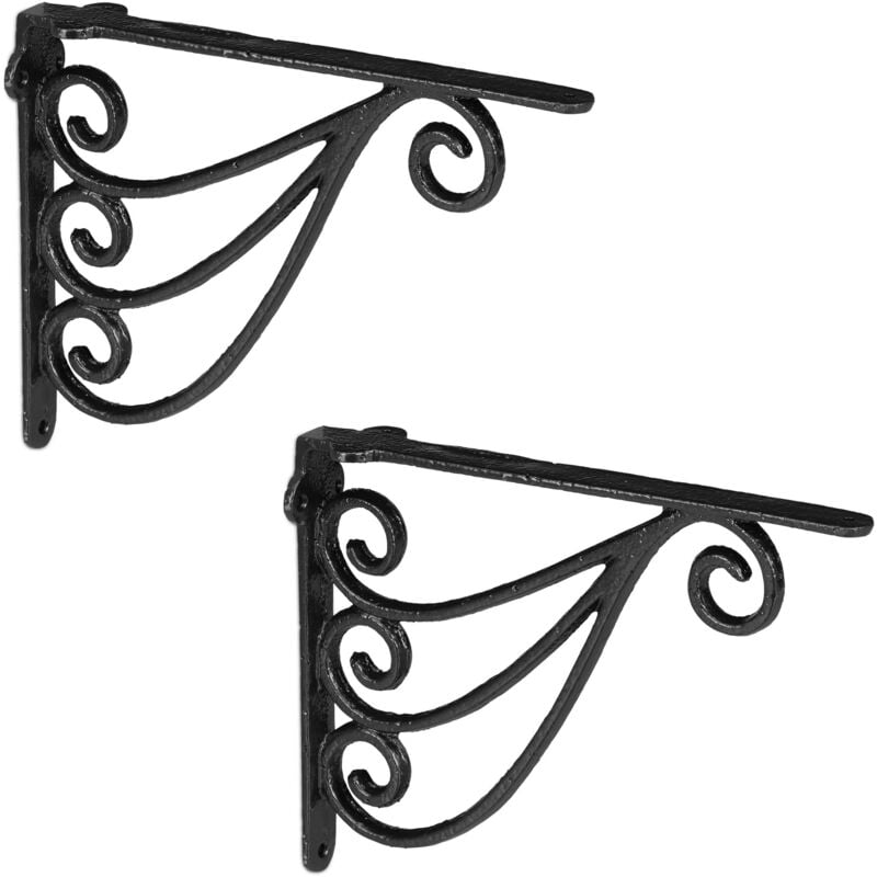 foto del prodotto relaxdays set da 2 staffe per mensole, 23,5x4x18 cm, supporti design antico, reggimensola angolari per scaffali, nero