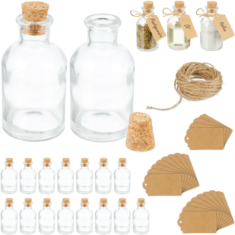 foto del prodotto relaxdays set da 20 bottigliette in vetro per bomboniere, bottiglie da 60 ml, barattolini con tappo, trasparente marrone